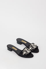 Burberry Black Satin Crystal Embellished Heels