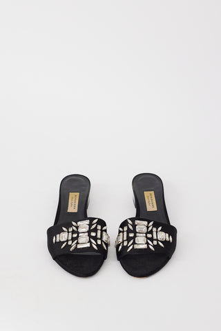 Burberry Black Satin Crystal Embellished Heels