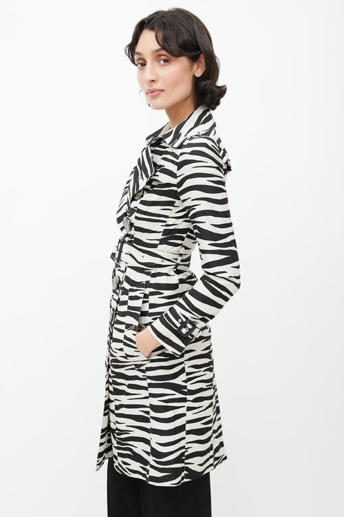 Burberry Black & White Double Breasted Print Trench Coat