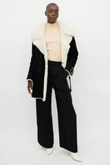 Burberry Black & White Double Breasted Suede Coat