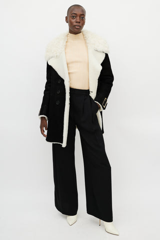 Burberry Black & White Double Breasted Suede Coat