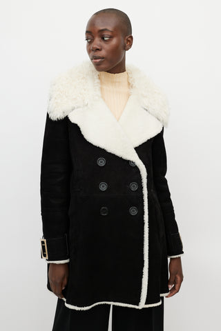 Burberry Black & White Double Breasted Suede Coat