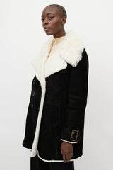 Burberry Black & White Double Breasted Suede Coat