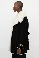 Burberry Black & White Double Breasted Suede Coat
