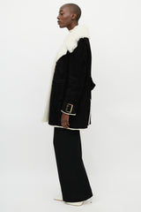 Burberry Black & White Double Breasted Suede Coat