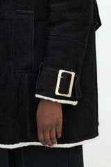 Burberry Black & White Double Breasted Suede Coat