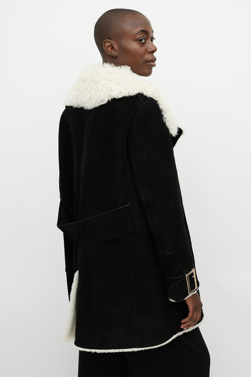 Burberry Black & White Double Breasted Suede Coat