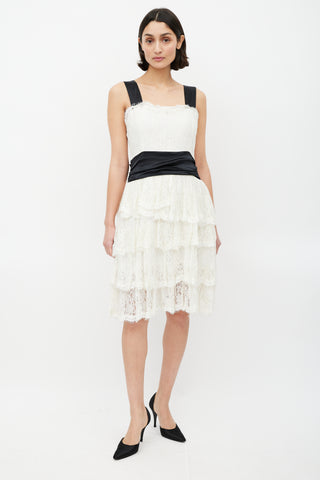Burberry Black & White Ruffled Lace Dress