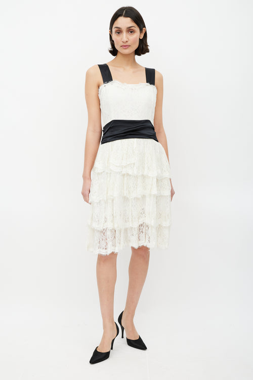 Burberry Black & White Ruffled Lace Dress