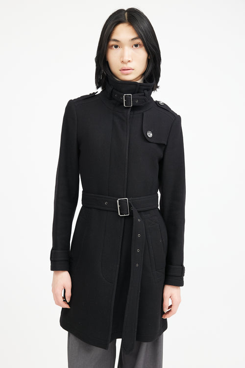 Burberry Black Wool Belted Coat