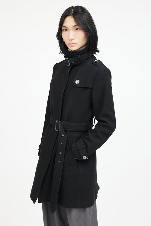 Burberry Black Wool Belted Coat
