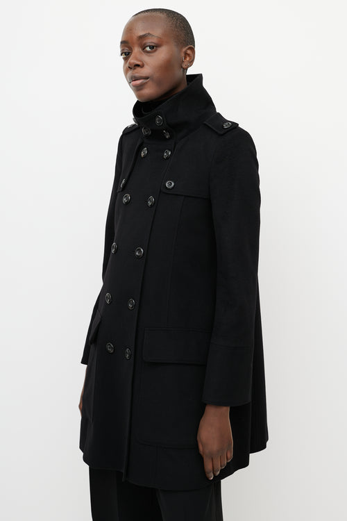 Burberry Black Wool & Satin Double Breasted Coat