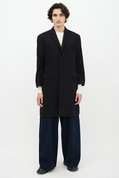 Burberry Black Wool Two Pocket Mid Length Coat