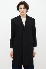 Burberry Black Wool Two Pocket Mid Length Coat