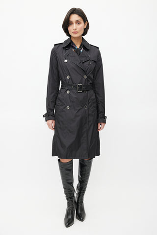 Burberry Black Double Breasted Packable Belted Trench Coat