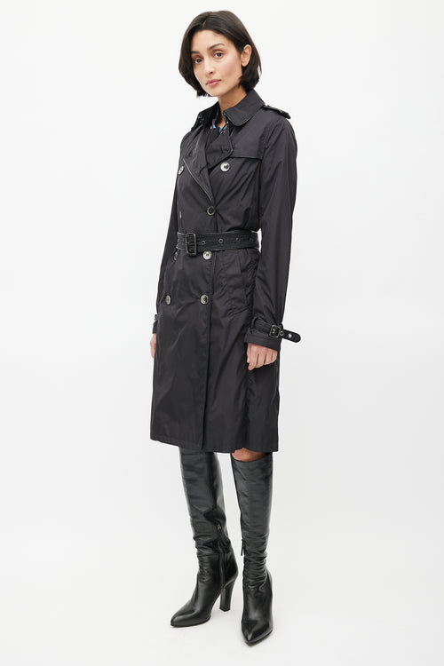Burberry Black Double Breasted Packable Belted Trench Coat