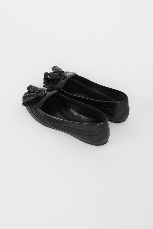 Burberry Black Leather Tassel Ballet Flat