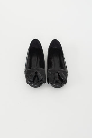 Burberry Black Leather Tassel Ballet Flat