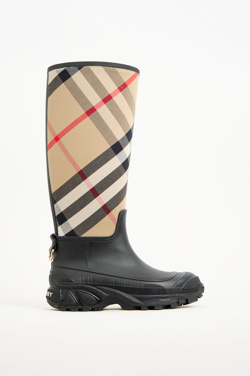 Burberry Black & Beige Nova Check Rain Boot