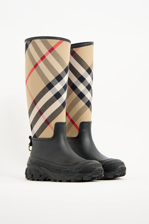 Burberry Black & Beige Nova Check Rain Boot