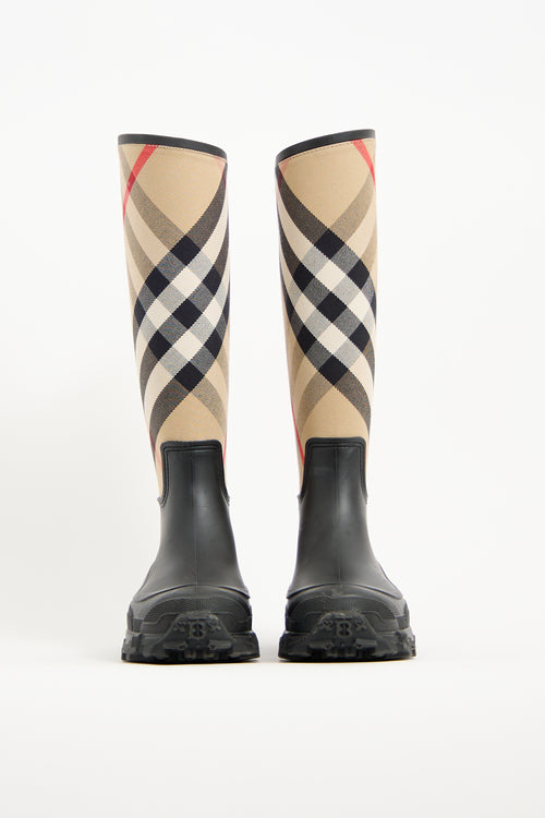 Burberry Black & Beige Nova Check Rain Boot