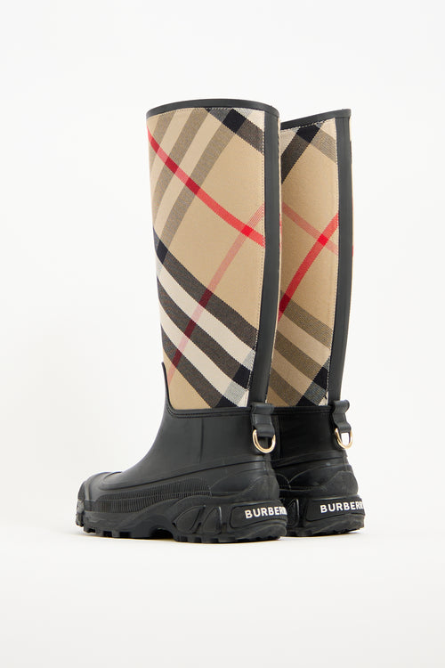 Burberry Black & Beige Nova Check Rain Boot