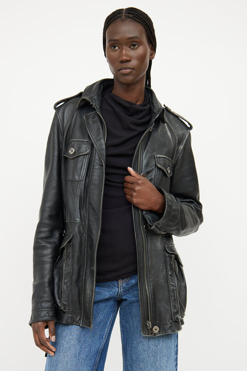Burberry Black Aged Leather Jacket