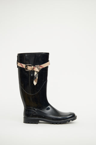 Burberry Black Nova Check Roscot Belted Rain Boot
