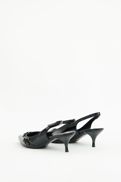 Burberry Black Quilted Patent Kitten Heel