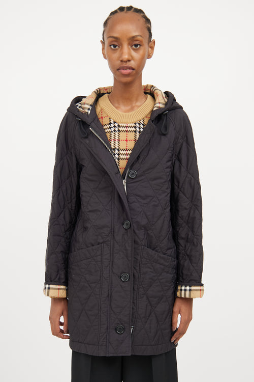 Burberry Black Quilted Hooded Jacket