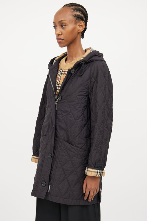 Burberry Black Quilted Hooded Jacket