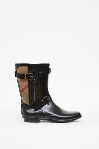 Burberry Black & Brown Nova Check Normandale Rubber Boot