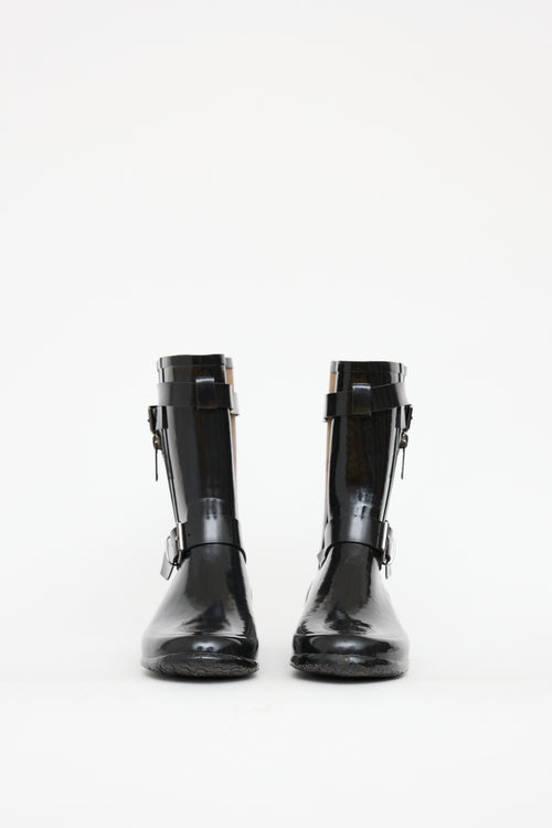 Burberry Black & Brown Nova Check Normandale Rubber Boot