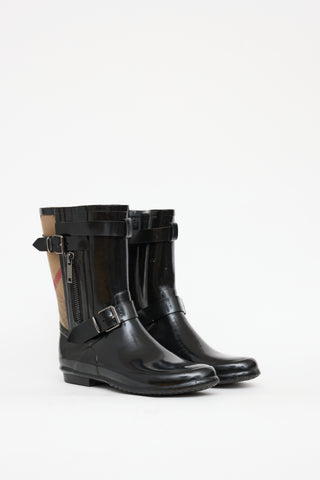 Burberry Black & Brown Nova Check Normandale Rubber Boot