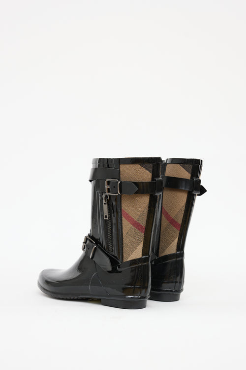 Burberry Black & Brown Nova Check Normandale Rubber Boot