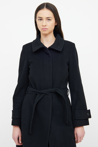Burberry Black Belted Wool Coat