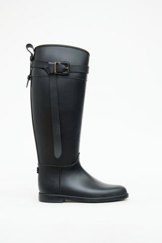 Burberry Black Belted Rubber Rain Boots