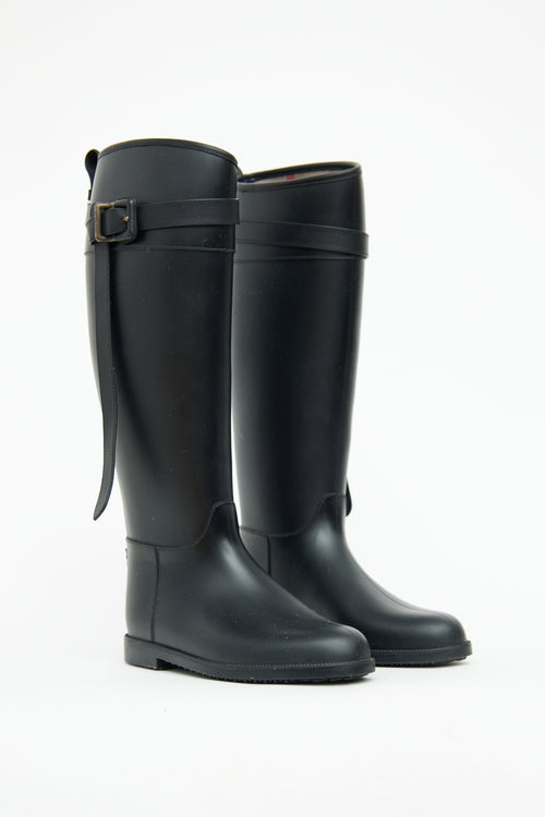 Burberry Black Belted Rubber Rain Boots