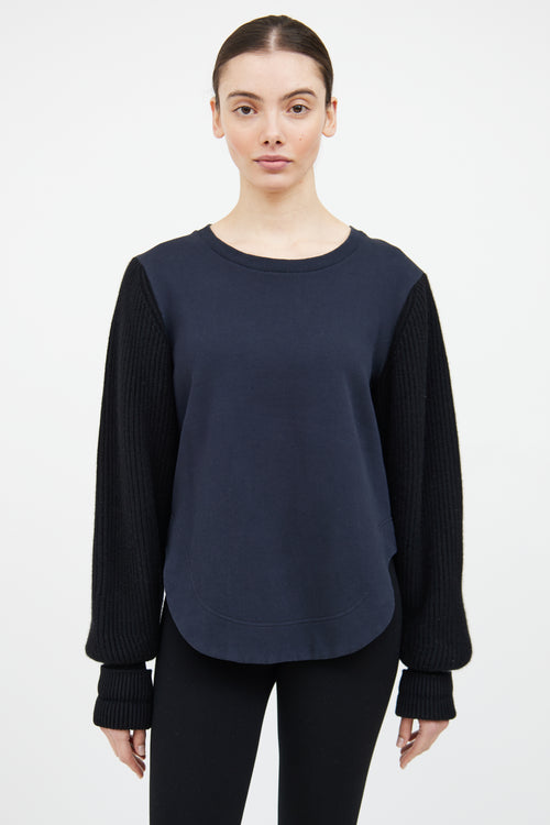 Burberry Navy Knit Sleeve Sweatshirt