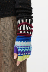 Burberry Blue & Multicolour Striped Cashmere Intarsia Co-Ord Set
