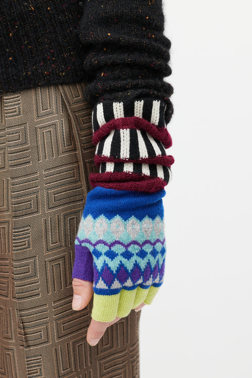 Burberry Blue & Multicolour Striped Cashmere Intarsia Co-Ord Set