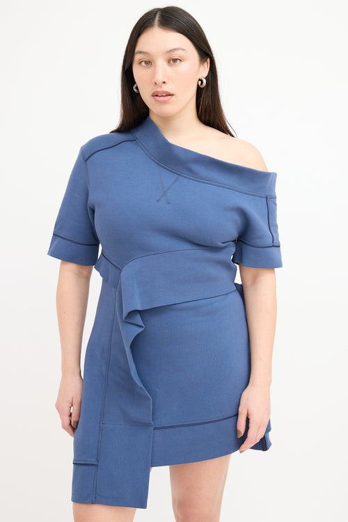 Burberry Blue Asymmetrical Mini Sweater Dress