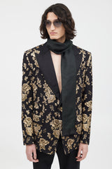 Burberry Black & Green Floral Slim Scarf