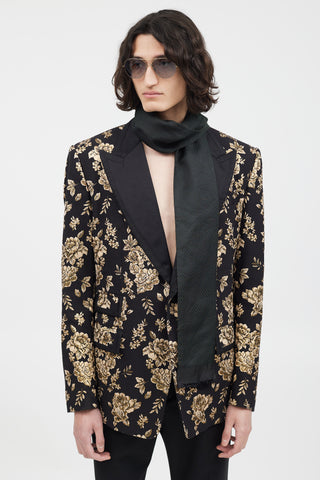 Burberry Black & Green Floral Slim Scarf