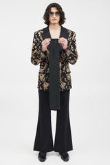 Burberry Black & Green Floral Slim Scarf
