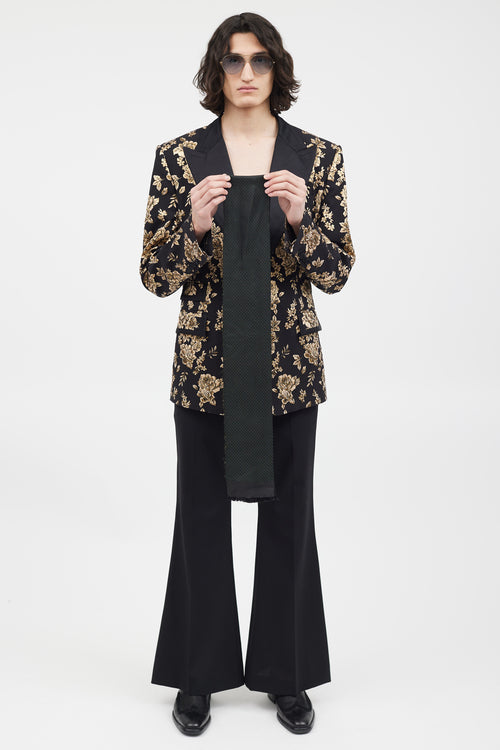 Burberry Black & Green Floral Slim Scarf