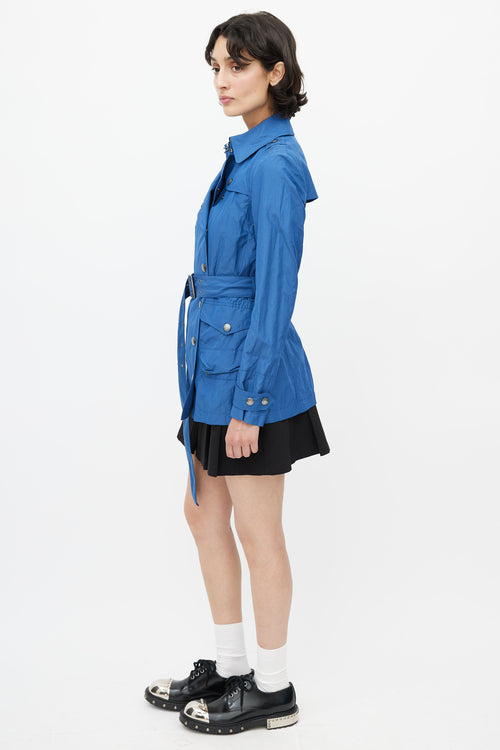Burberry Blue Double Breasted Short Nylon Trench Coat