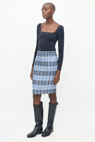 Burberry Blue & Multicolour Plaid Pleated Skirt