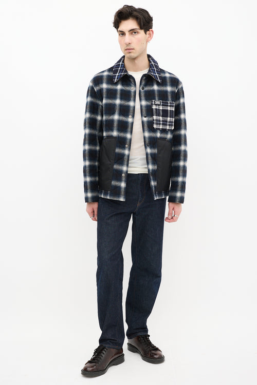 Burberry Blue & White Wool Quilted Plaid  Jacket