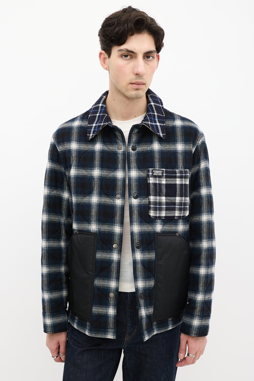 Burberry Blue & White Wool Quilted Plaid  Jacket